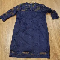 پیراهن گیپور رنگ سرمه ای زیر آستر دار پشت زیپ