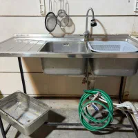 سینک صنعتی به همراه اتصالات و آبچک صنعتی  ۲طبقه
