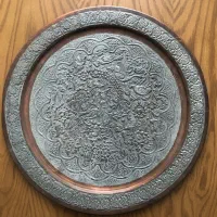سینی مسی طرح شکارگاه و گل و مرغ