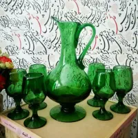 پارچ و لیوان گیلاسخوری بلور رنگی قدیمی