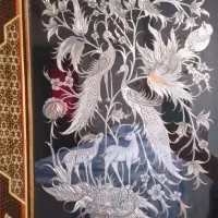 تابلو قلم زنی روی مسی با قاب خاتم کاری صلیبی نفیس