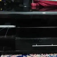 میز تلویزیون بالا شیشه ای پایین چوبی