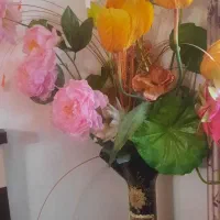 تلویزیون.میزتلویزبون،گلدان،گل