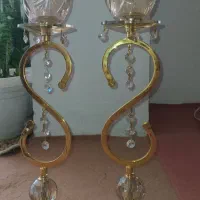 شمعدونی برنجی  یکی شیشه شکسته