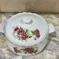 ظرف عسلی ،قابلمه سوپ خوری،و کاسه شیشه ای برگی شکل