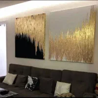 تابلو نقاشی برجسته دو تکه لت دکوراتیو ورق طلا مدرن
