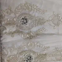 پرده فلت حریر ترک شاین دار گل برجسته مروارید کوب