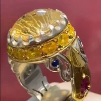 انگشتر جواهری سیترین لانه زنبوری عیار 925