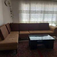 مبل ال ۶ نفره چوبی به همراه میزعسلی و چند فرش|مبلمان خانگی و میز عسلی|سنندج, |دیوار