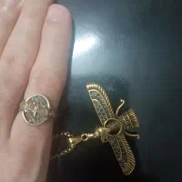 گردنبند فروهر دو طرفه و انگشتر ست طلا روس فول نگین