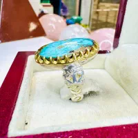 انگشتر فوق لوکس سنگ فیروزه آبی درباری رگه طلایی|بدلیجات|تبریز, |دیوار