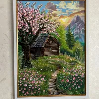 تابلو دکوراتیو نقاشی منظره بهاری رنگ روغن