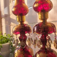 ست شمعدان چراغ‌دار قرمز طلایی، نو، لوکس و خاص|صنایع دستی و سایر لوازم تزئینی|تبریز, |دیوار
