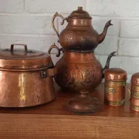 ظروف مسی  قابلمه، نمکدان  ،کتری و قوری
