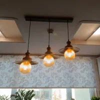 دو عدد لوستر چوب اصل ست با یه لوستر مشکی