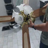 پنکه سقفی چوبی حصیری|لوستر و چراغ آویز|یزد, |دیوار