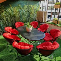 سرویس مبل و صندلی باغی پانچی با تاب باغی