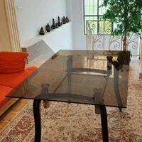 میز نهارخوری شیشه ای تک، پایه ها ترکیب چوب و فلز|میز و صندلی غذاخوری|نوشهر, |دیوار