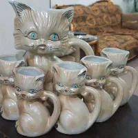 ست سفال پارچ و لیوان گربه