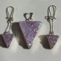 ست نقره با نگین آمیتیست راف دستساز