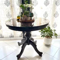 میز چوبی ناهارخوری گرد خارجی همراه با شیشه چند میل|میز و صندلی غذاخوری|تهران, تهرانپارس غربی|دیوار