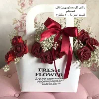 باکس گل عروس رز بابونه پدرمرد شمع تدی صورتی پاپیون