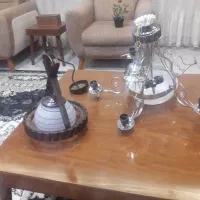 دو عدد لوستر  برنزی و چوبی شیک و تمیز