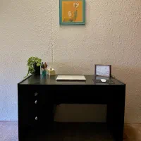 میز تحریر و کتابخانه چوبی سبز دودی