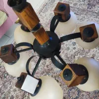 لوستر ۶ شاخه ای چوبی فلزی|لوستر و چراغ آویز|کرج, باغستان|دیوار