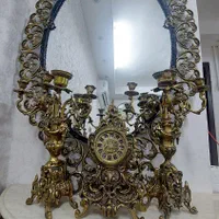 ست آیینه وشمعدان برنز اصل و سنگین|آینه|کاشان, فین کوچک|دیوار