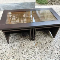 مز عسلی همراه میز تلوزیون شیشه ای