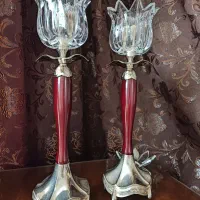 شمعدان سیلور ابکاری نقره با لاله کریستال اصل