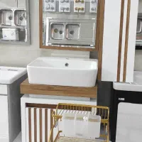 روشـویـی کابیـنتی دیواری رنگبندی چوب راش طوسی مشکی
