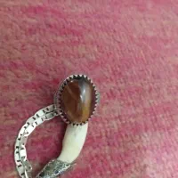 انگشتر نقره با زنجیر نقره و آویز دندان اصلی