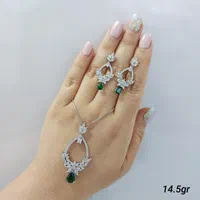 نیم ست زمرد نقره با آبکاری طلا بدون تغییر رنگ318*6