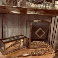 جا دستمال کاغذی و سطل آینه‌ای و شیشه‌ای دکوری