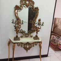 آینه و شمعدان برنز سیاه قلم