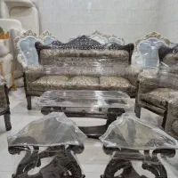 مبل استیل ۷ نفره با میز و عسلی چوب راش