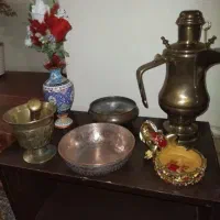 ظروف مسی قدیمی قهوه جوش ذغالی کاسه قلم