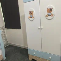 تخت و کمد کودک تم آبی سفیدخرس