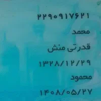 کارت ملی گم شده بنام محمد قدرتی منش|اشیا|شیراز, کفترک|دیوار