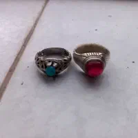 ۲ عدد انگشتر نقره یاقوت و فیروزه