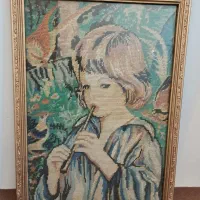 تابلو دست بافت دخترک فلوت زن