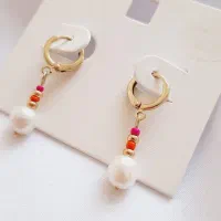 گوشواره حلقه ای آویزدار مروارید پرورشی چند رنگ