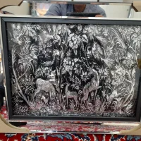 تابلو دور آینه منظره نقره کاری شده. ابعاد ۴۶در ۳۶