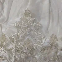 پرده پذیرایی فلت حریر ترک شاین دار گل مروارید کوب|پرده، رانر، رومیزی|قم, کیوانفر|دیوار