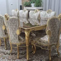 مبلمان + میز غذاخوری ۱۰ نفره، چوب راش روکش ورق طلا