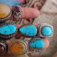 8عدد انگشتر چهارتا فیروزه نیشابور یک یا قوت