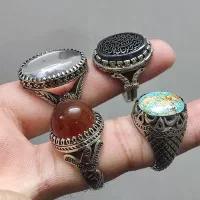 انگشتر خطی سنگ اصل ( نقره روس)
