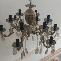 لوستر برنجی سنگین ۶ شاخه با کریستال